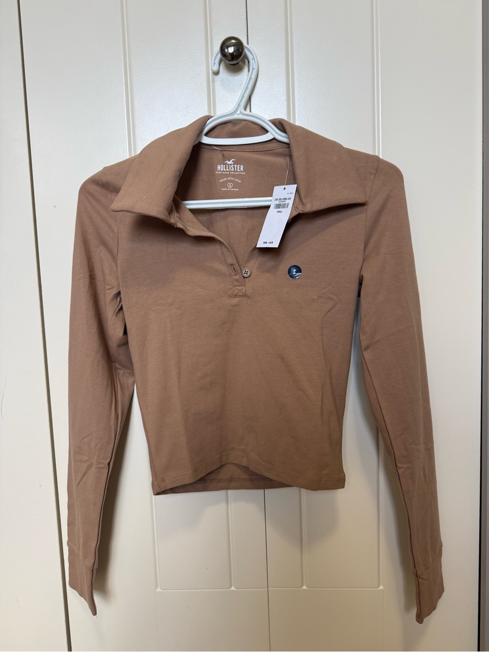 Hollister Women's Long-Sleeve Polo Top in Warm Taupe New With Tags